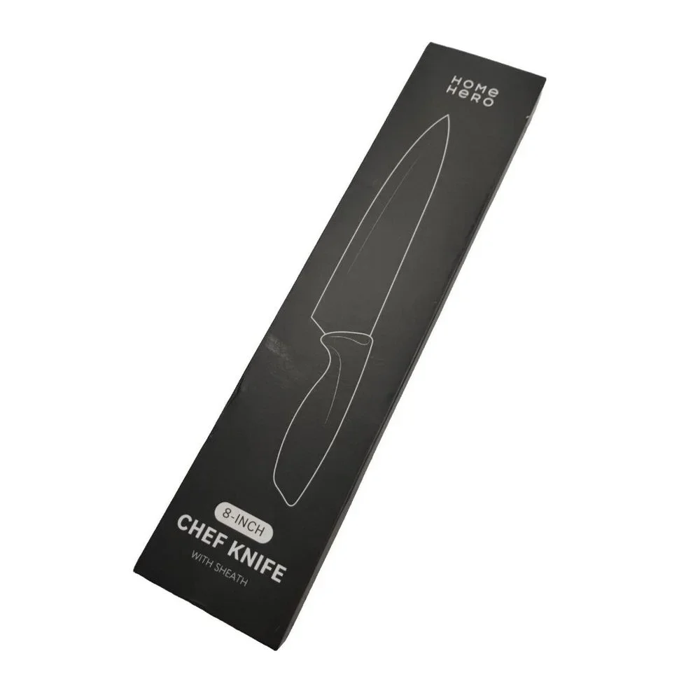 Home Hero 8-Inch Black Granite Chef Knife High Carbon Stainless Steel W/ Sheath